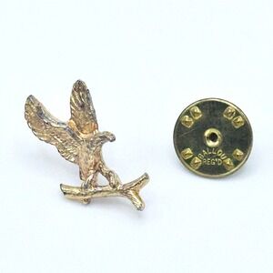 Vintage Gold Tone Eagle Branch Patriotic Lapel Pin Tie Tack Ballou Reg'd USA